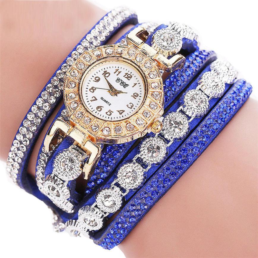 Relogio Women Quartz  PU Leather Rhinestone Watch Bracelet