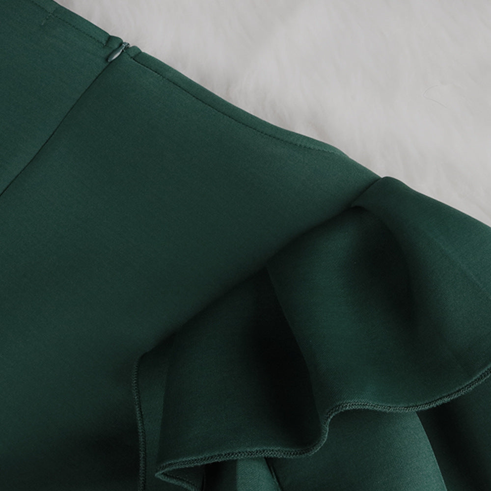Vestido de noche verde ajustado de talla grande para mujer con puntas abiertas