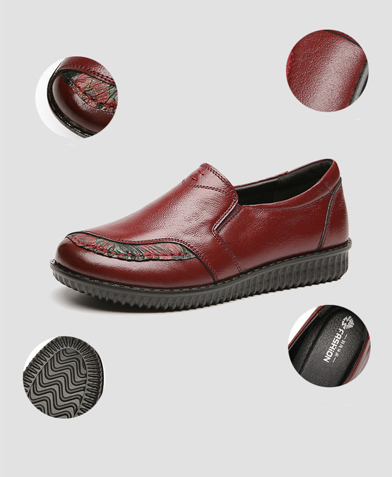 Chaussures de grand-mère décontractées d'âge moyen et âgées à semelle souple en cuir