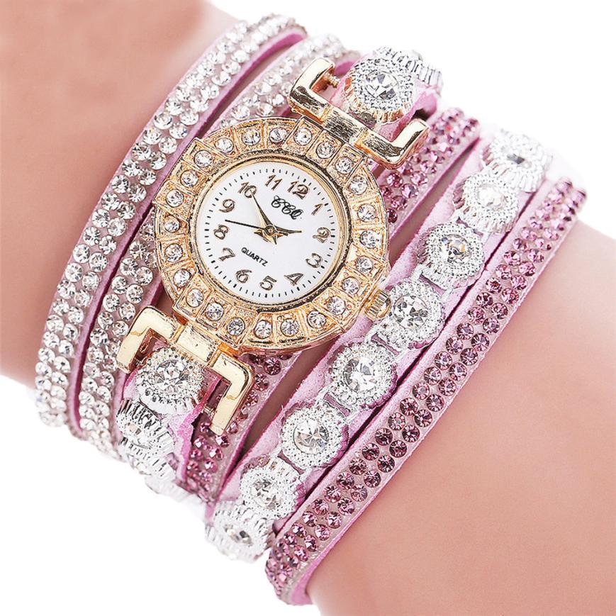 Relogio Femmes Quartz PU Cuir Strass Montre Bracelet