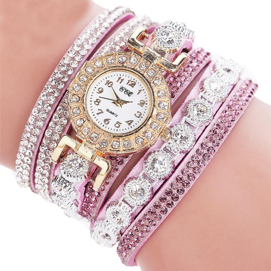 Relogio Mujer Cuarzo PU Cuero Rhinestone Reloj Pulsera