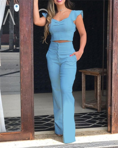 Women Slim Blouse And High Waist Long Pants Temperament Suit