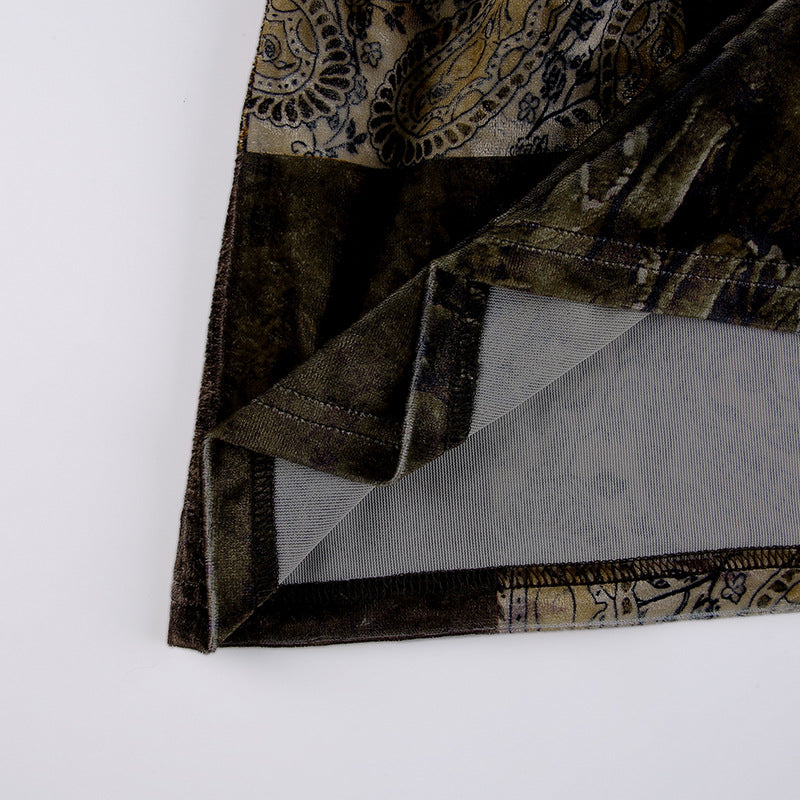 Vintage Contrast Panel Velvet Skirt