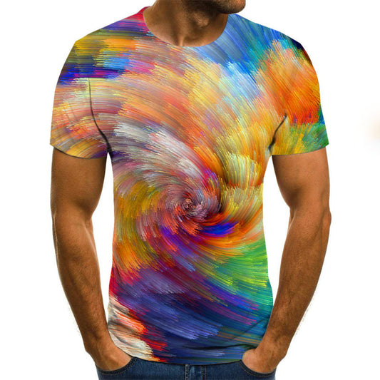 Camiseta de manga corta con estampado 3D tie-dye para hombre