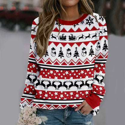 Christmas Printed Long Sleeve Loose Sweatshirt