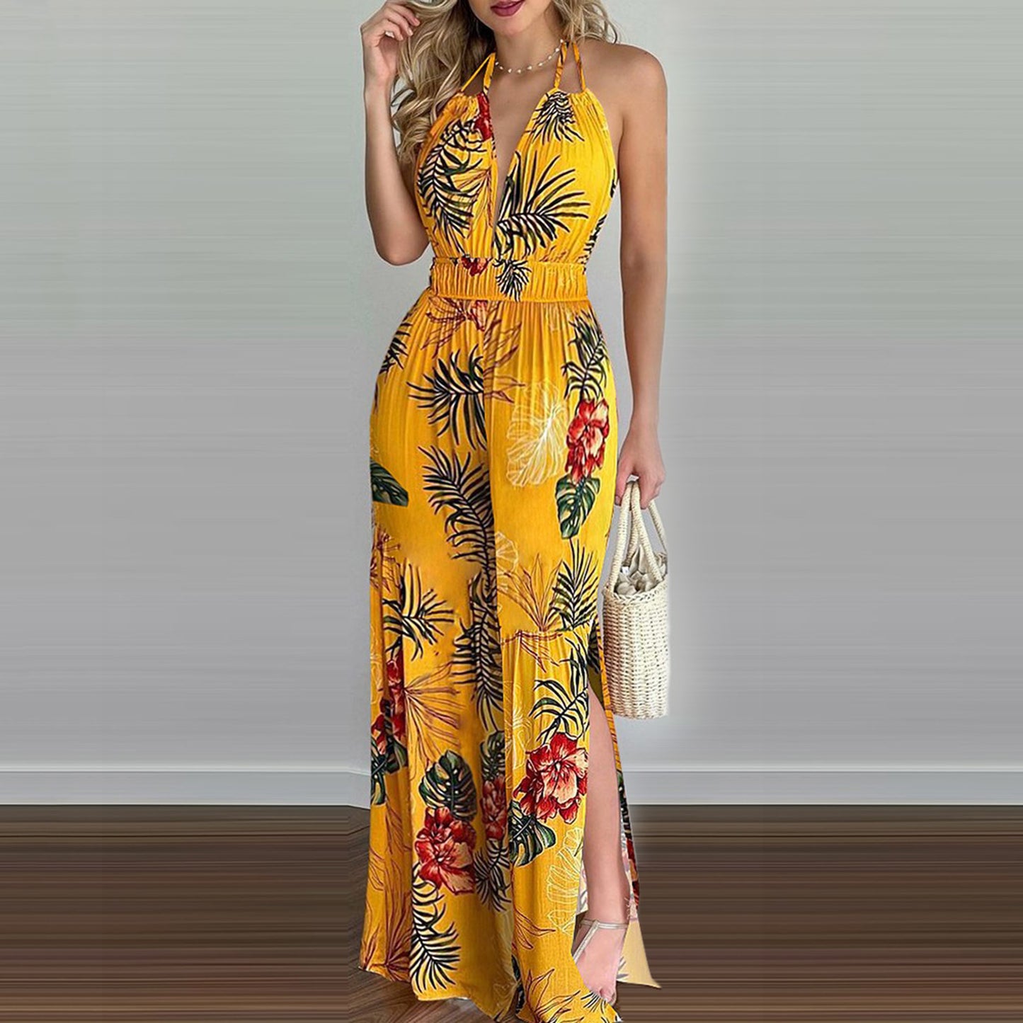 Printed Suspender Dress Plus Size Loose Jumpsuit