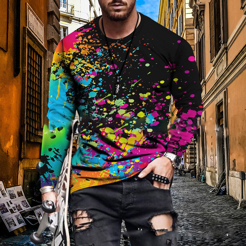 Camiseta de manga larga con estampado 3D en color Splash de cuello redondo a la moda
