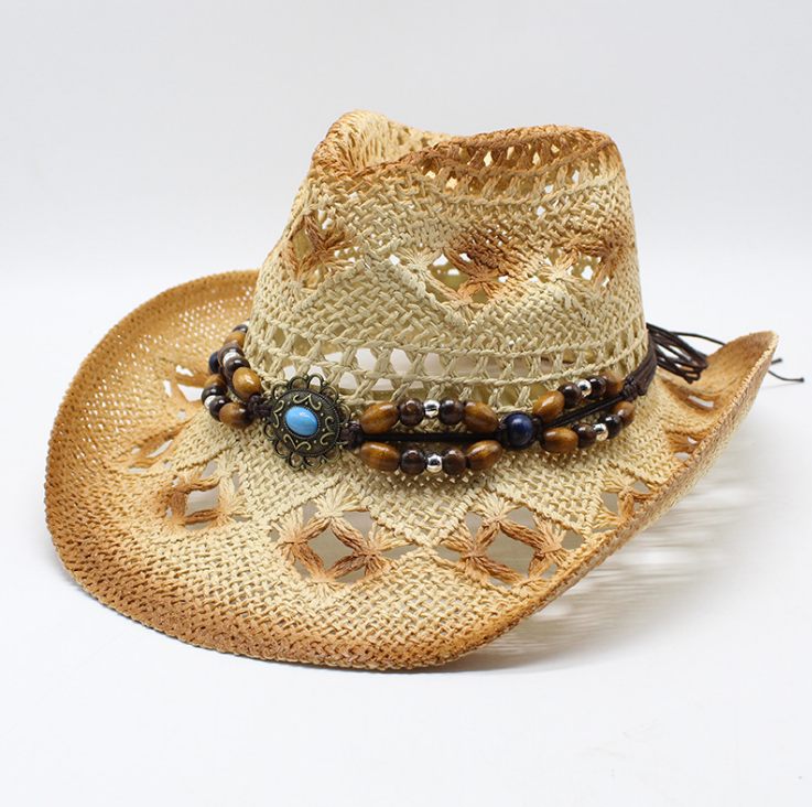 Sombrero de vaquero occidental de playa de verano con esqueleto de viento étnico para hombre