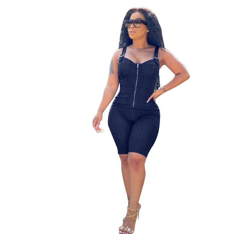 Combinaison porte-jarretelles en jean skinny très extensible