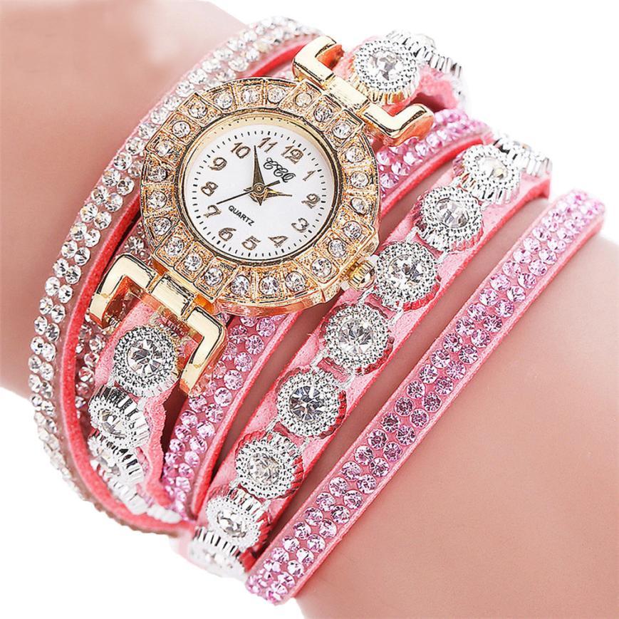 Relogio Mujer Cuarzo PU Cuero Rhinestone Reloj Pulsera