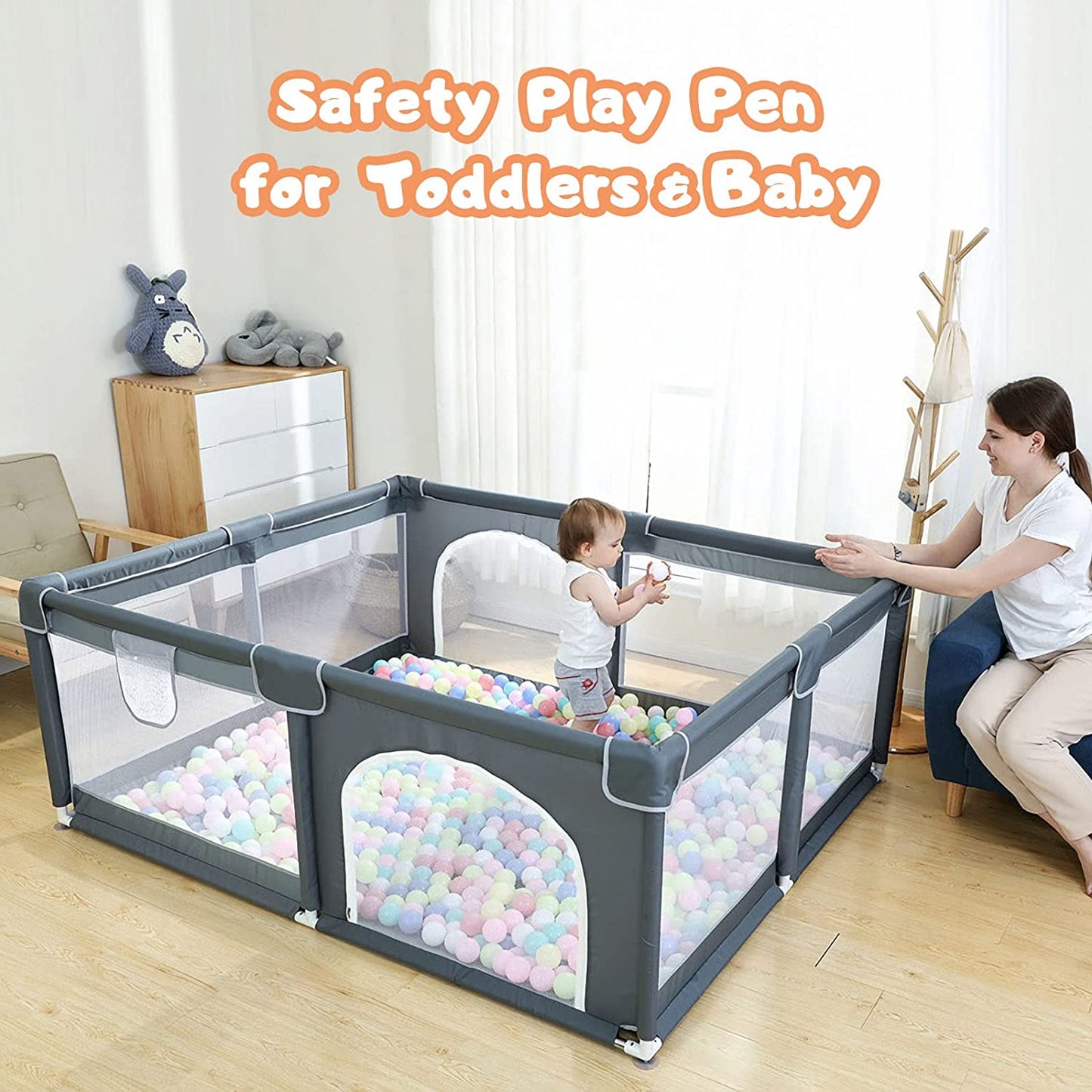 Enclos de jeu pour bébés et tout-petits, cour de jeu pour bébé avec porte pour espace limité 47x47x26 Clôture pour bébé avec maille respirante, centre d'activités intérieur et extérieur de sécurité