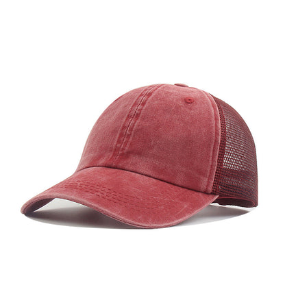 Sombrero de algodón antiguo hecho a medida, sombrero de red de vaquero lavado, gorra de ala curva de cola de caballo