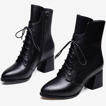 Mid Tube Leather Boots Korean Style Side Zipper Martin Boots