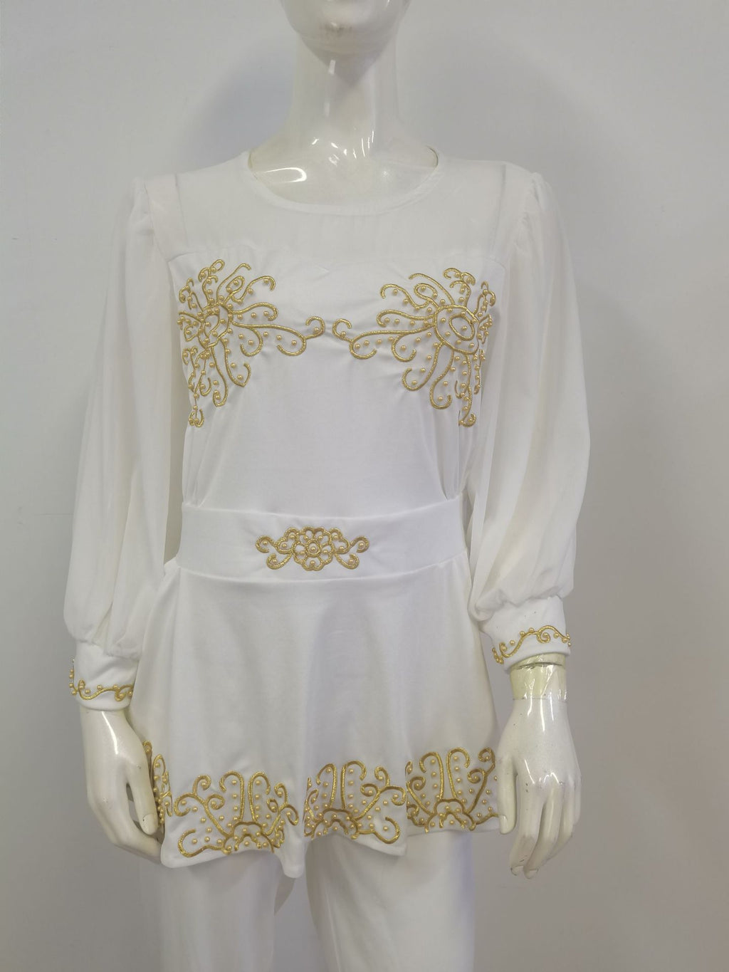 Women Solid Color Five Points Puff Sleeves