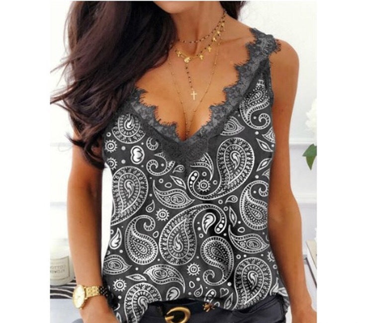 Women's Printed Sling V-Neck Slim Tank Top