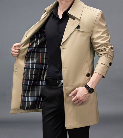 Men Long  Button Fashion Windbreaker Jacket