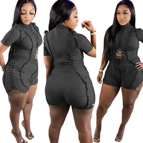 Mono corto con ribete de encaje para mujer