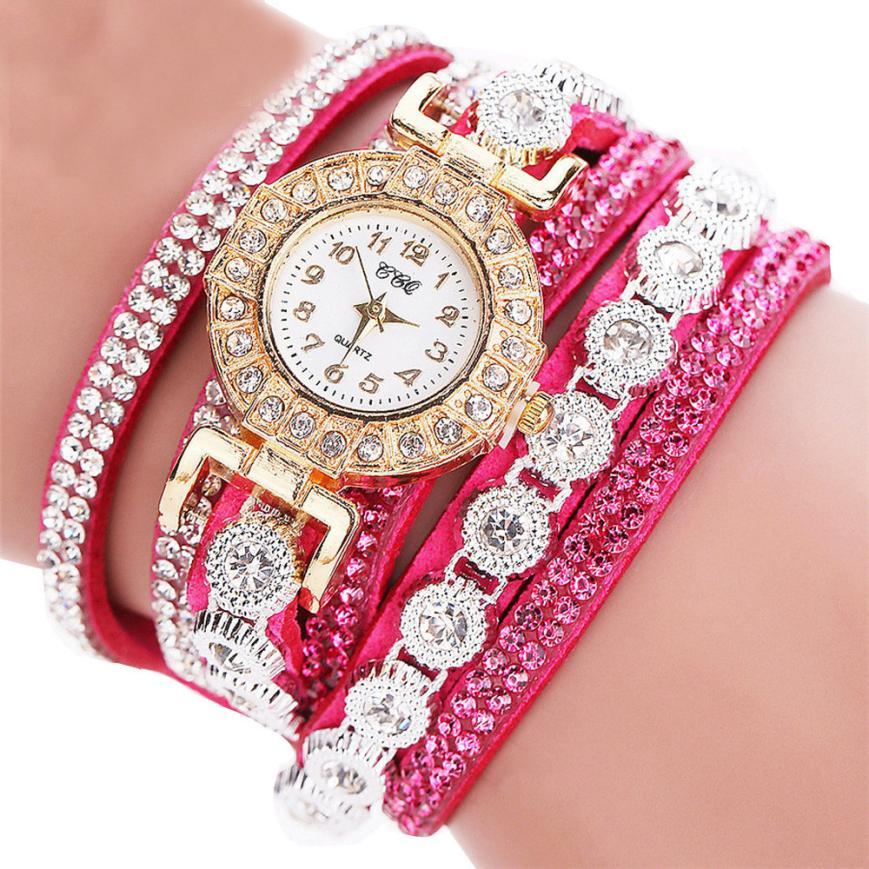 Relogio Femmes Quartz PU Cuir Strass Montre Bracelet