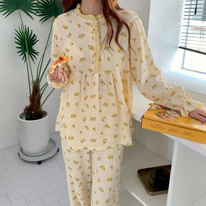 Small Floral Babydoll Contrast Check Pajamas