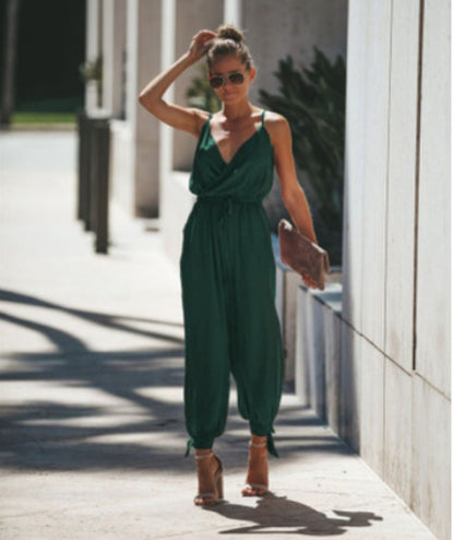 Printed Backless Tether pocket Sling V-neck Jumpsuit