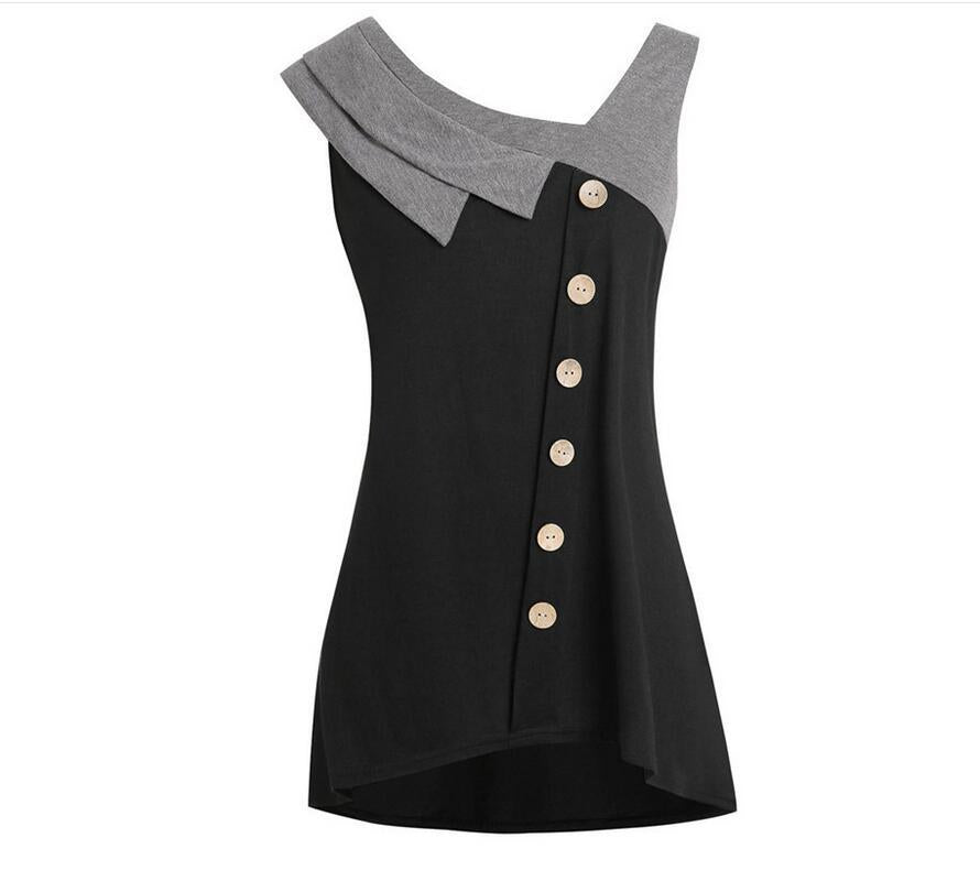 Camisa de bloques de color irregulares con botones Chaleco de talla grande