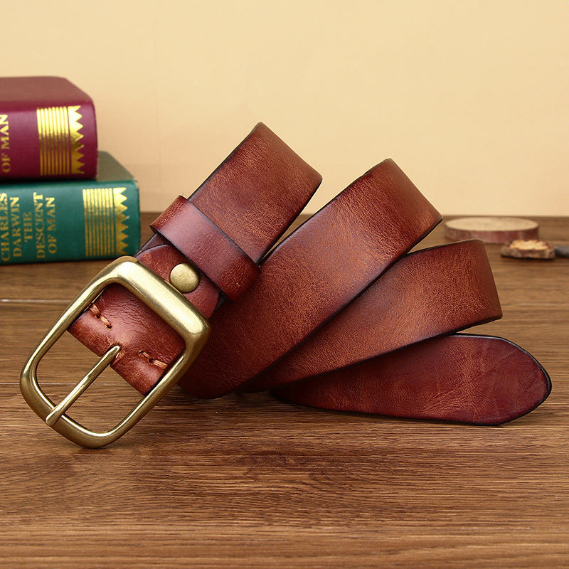 Tendance de la ceinture de jeans rétro en peau de vache pure pour hommes