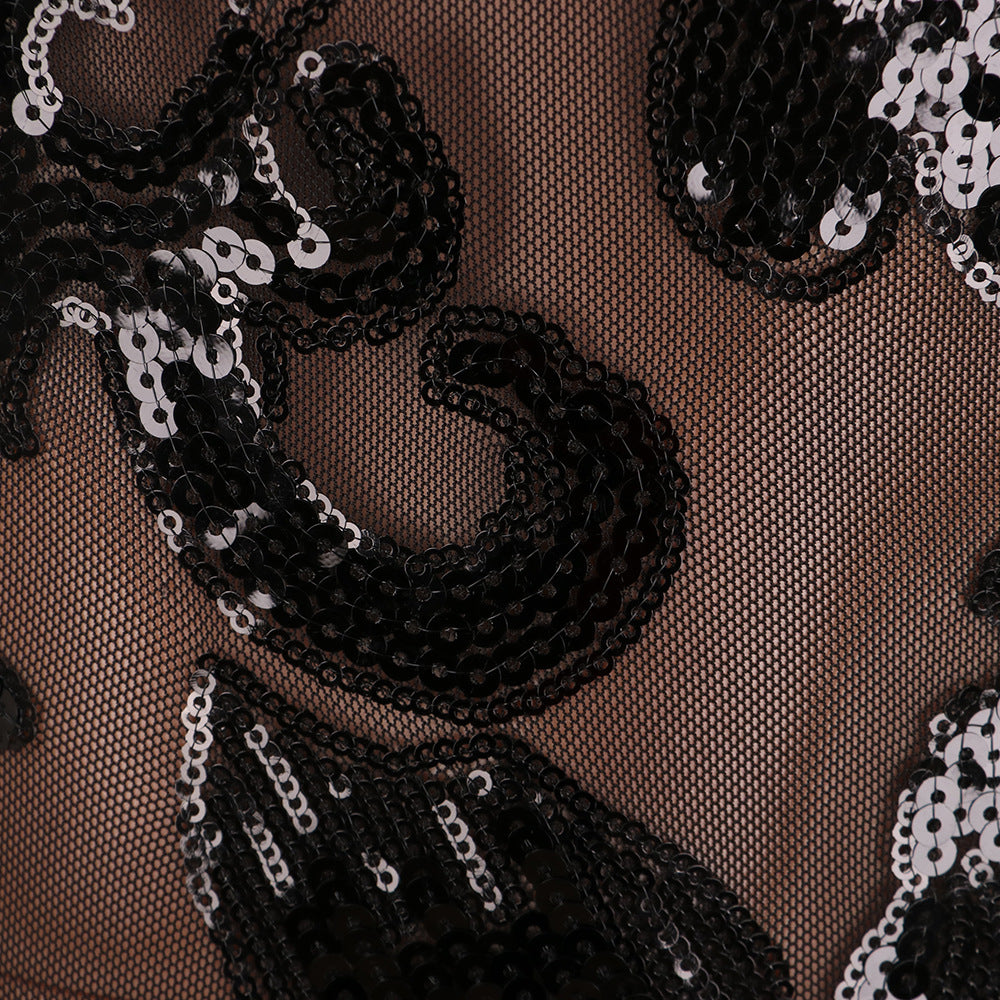 Slim Sequin Perspective Deep V Jumpsuit Vêtements de boîte de nuit