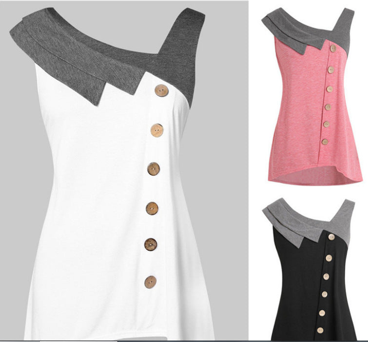 Camisa de bloques de color irregulares con botones Chaleco de talla grande