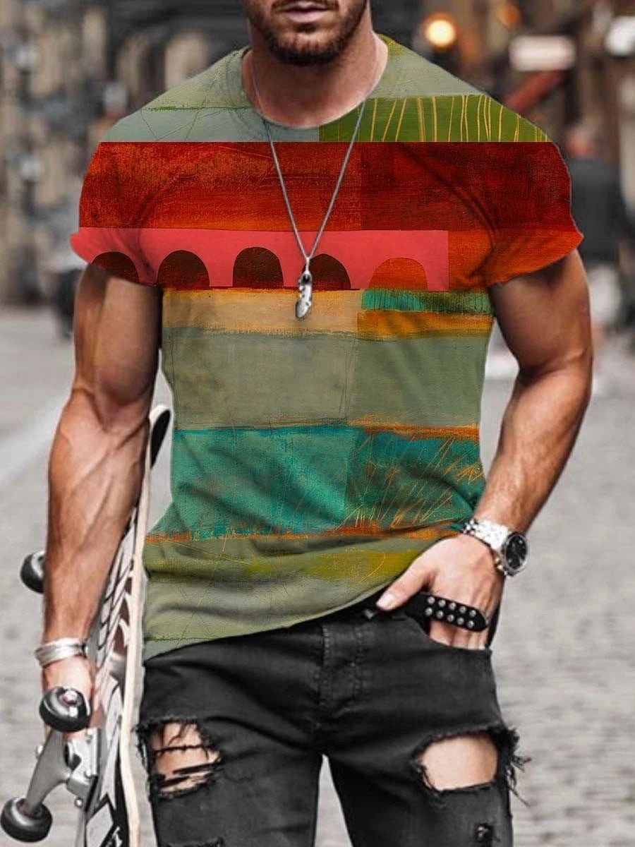 T-shirt col rond manches courtes imprimé numérique