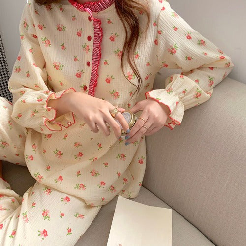 Small Floral Babydoll Contrast Check Pajamas