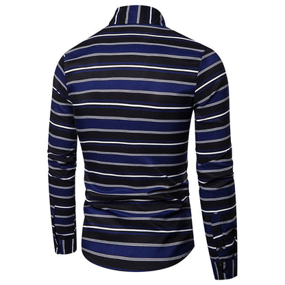 Men's Slim Casual Long Sleeved Striped Shirt