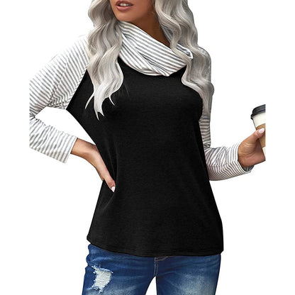 Camiseta de manga larga para mujer con cuello alto a rayas de moda superior