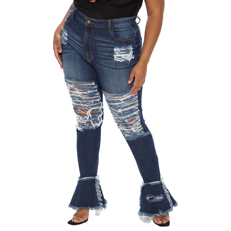 Jeans de mujer rasgados de tendencia de moda callejera