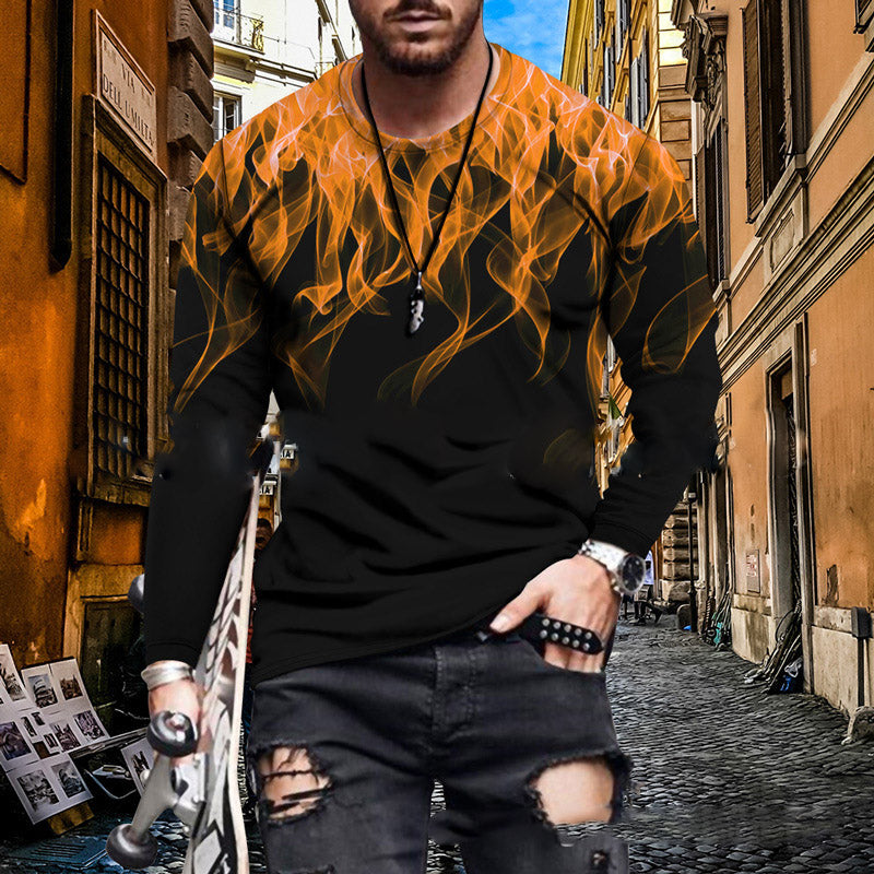 Camiseta de manga larga con estampado 3D en color Splash de cuello redondo a la moda