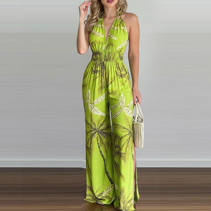 Printed Suspender Dress Plus Size Loose Jumpsuit