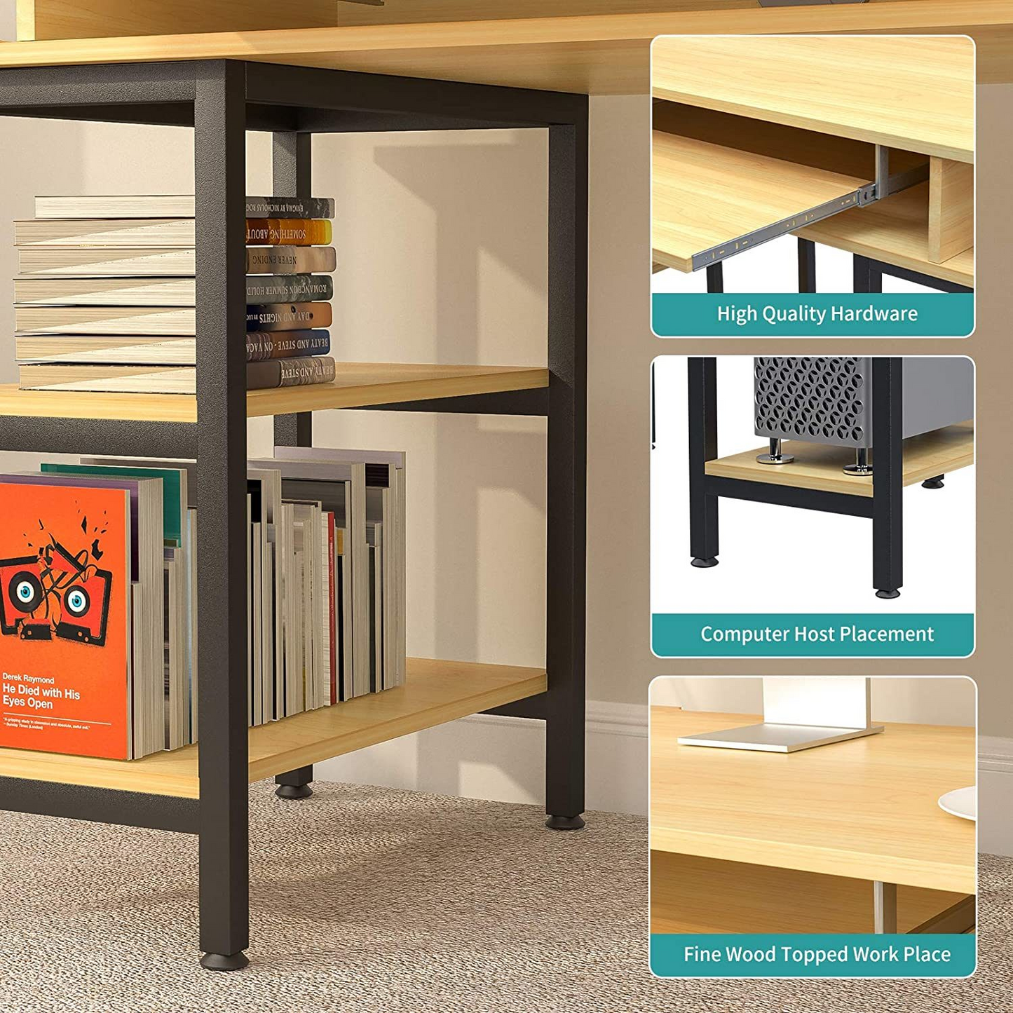 Study Writing Computer Desk with Keyboard Tray/Shelves