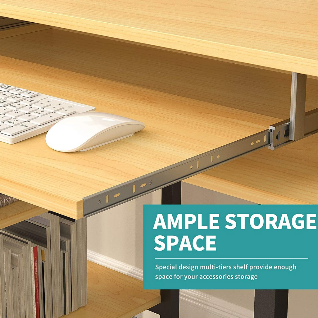 Escritorio para computadora de estudio con bandeja para teclado/estantes 