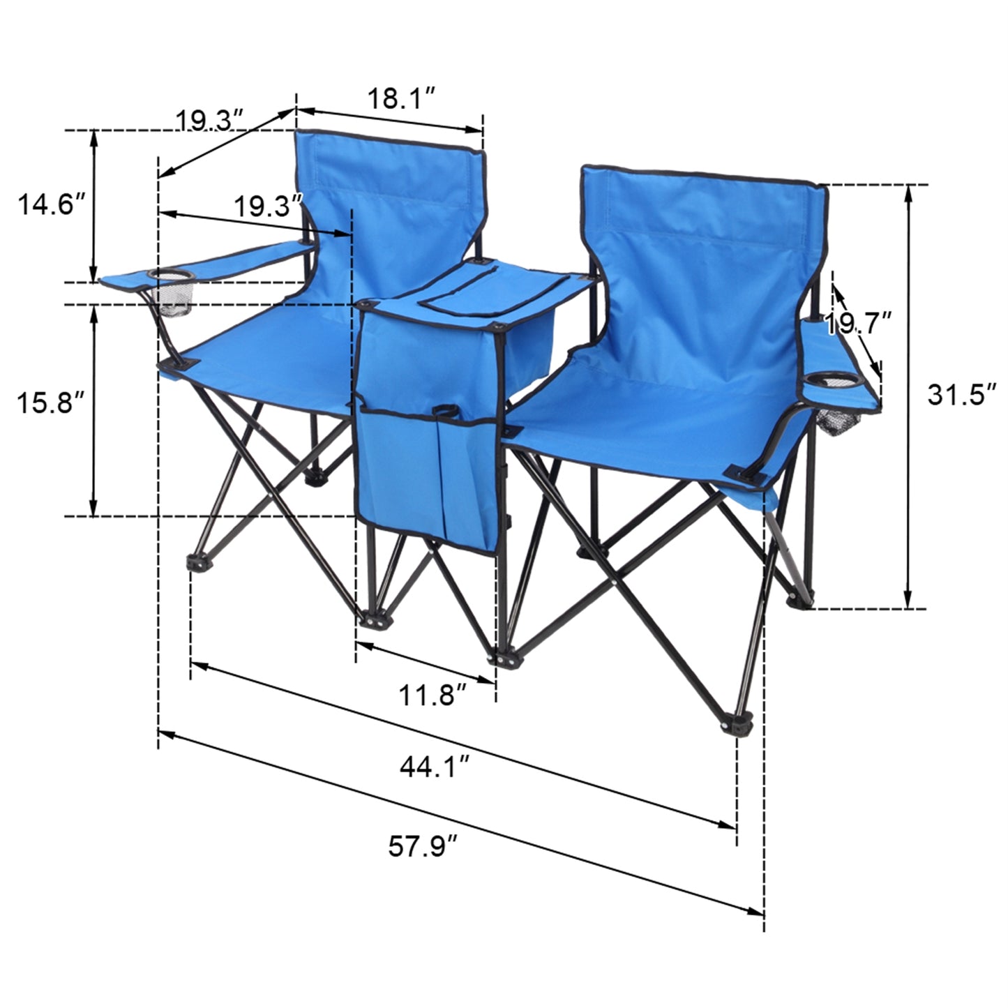 Silla plegable portátil de 2 asientos para exteriores con sombrilla extraíble 