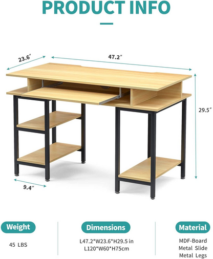 Study Writing Computer Desk with Keyboard Tray/Shelves