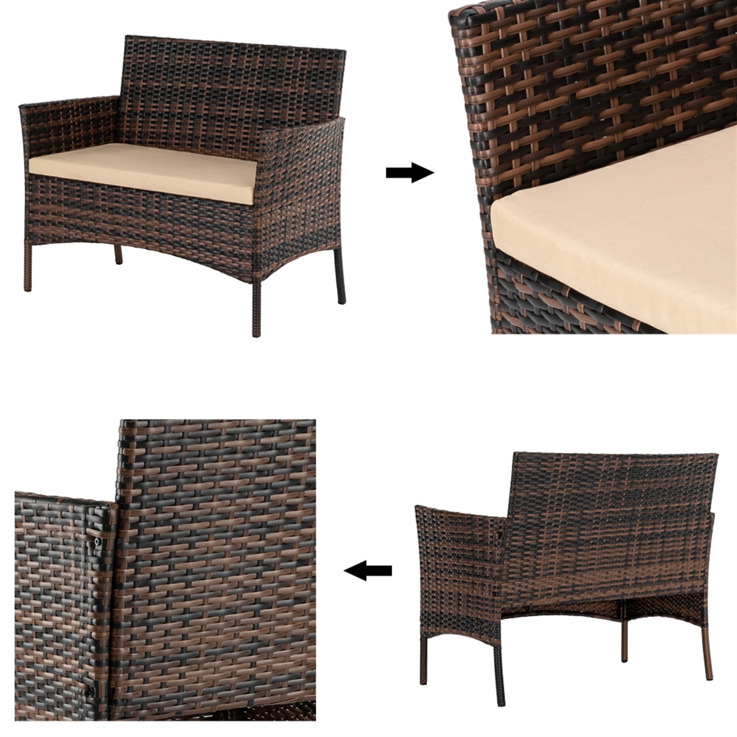 3pcs Coffee Table Rattan Sofa Set