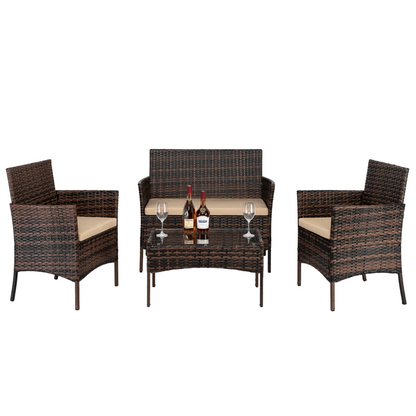 3pcs Coffee Table Rattan Sofa Set