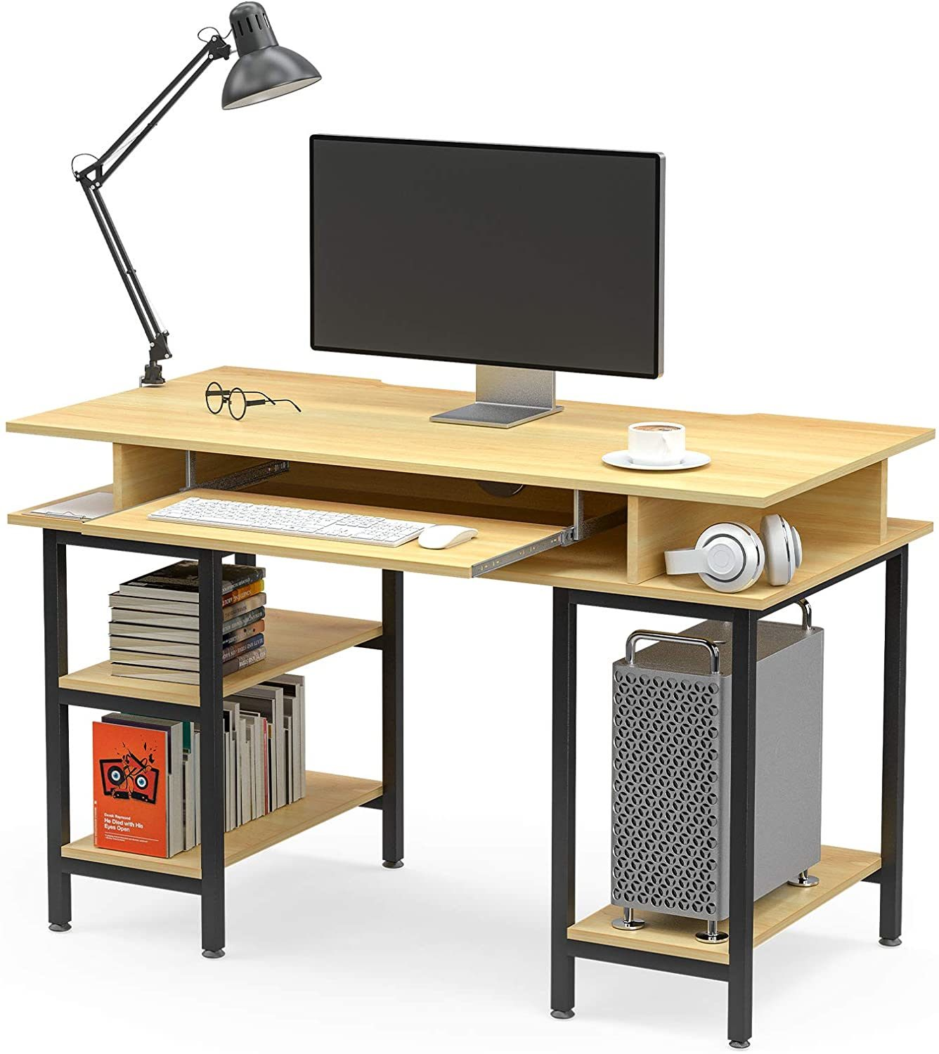 Study Writing Computer Desk with Keyboard Tray/Shelves