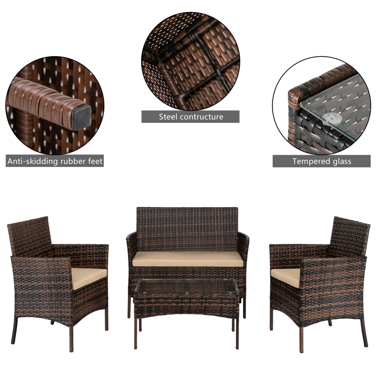 3pcs Coffee Table Rattan Sofa Set