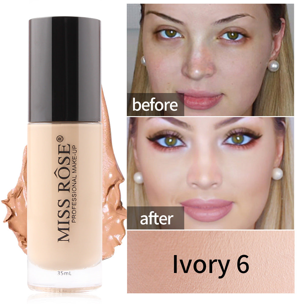 MISS ROSE Waterproof Oil Control Light Natural Long-lasting Concealer Liquid Foundation