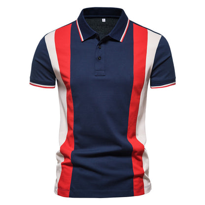 Men's Color Striped Stitching Polo Shirt