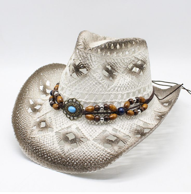 Sombrero de vaquero occidental de playa de verano con esqueleto de viento étnico para hombre