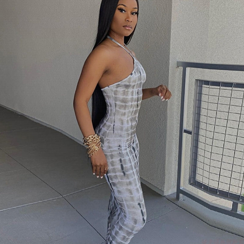 Robe dos nu en dentelle imprimée