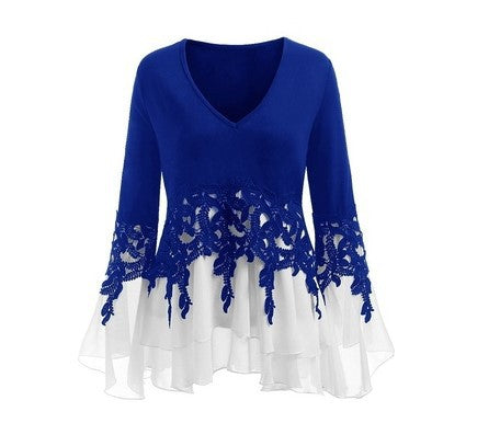 Chiffon Lace Panel Irregular Lace Fringe Long Sleeves