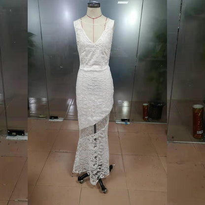 Fashion  Lace Hollow Sleeveless Dress Long Skirt