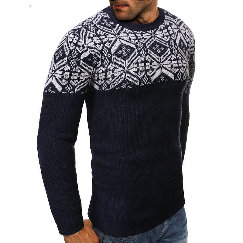Printed Crew Neck Sweater Slim Pullover Sweater Knitwear